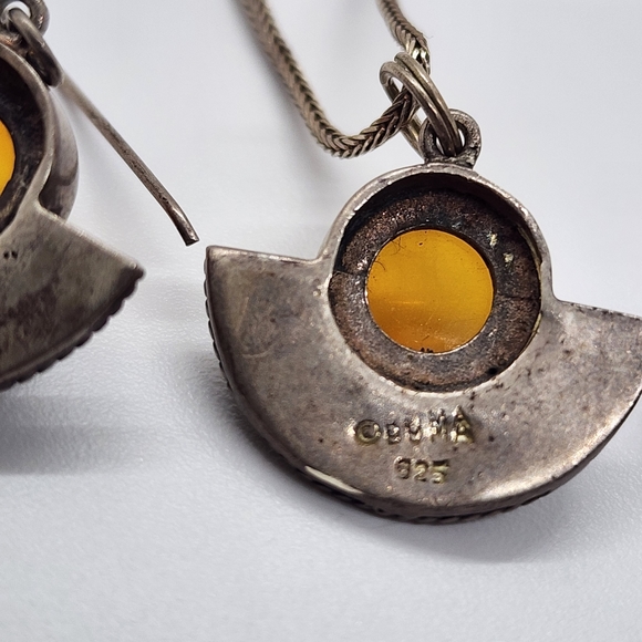 Vintage Boma 925 Sliver Amber Pendant & Earrings - Picture 7 of 14